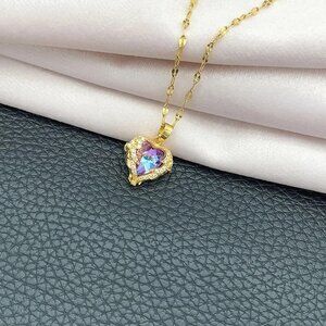 Fashion Gold  Plated Women Party Amethyst Heart Necklace Pendant Party Jewelry